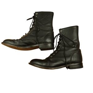 Justin Style Black Leather Combat Lace Up Work Boots Mens Size 8 EE